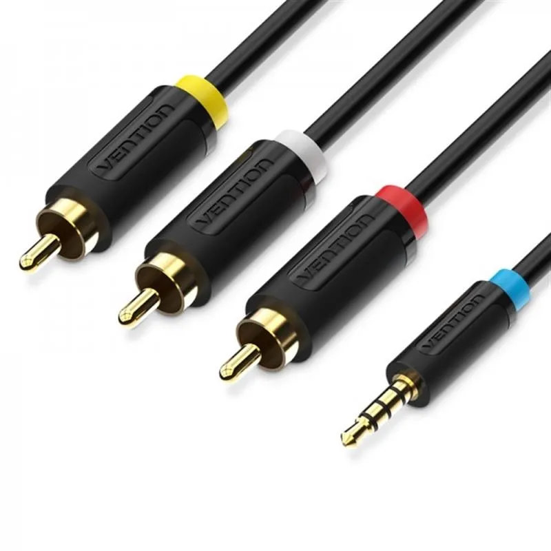 Кабель Vention 3.5 mm - 3хRCA (M/M), 1.5m Black (BCBBG)