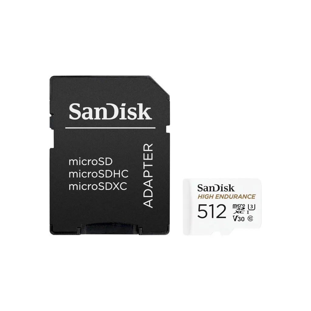 Карта пам'яті  SanDisk 512GB microSDXC High Endurance UHS-I U3 V30 + SD adapter (SDSQQNR-512G-GN6IA)