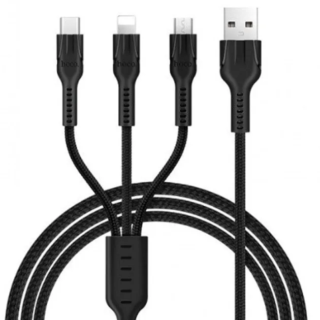 Кабель синхронізації Hoco U31 Benay 3in1 USB - Lightning/micro USB/USB-C 1.2m Black (K17892)