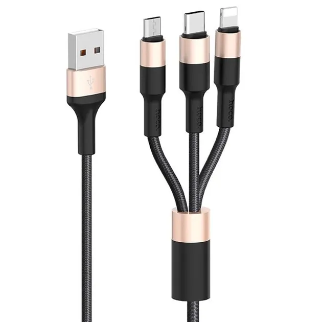 Кабель синхронизации Hoco X26 XPress Charging 3in1 USB - Lightning/micro USB/USB-C 1m (K18769)