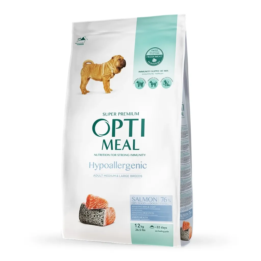 Сухой корм для собак Optimeal гипоаллергенный средних и крупных пород – лосось 12 кг (4820215364423/4820215328207)