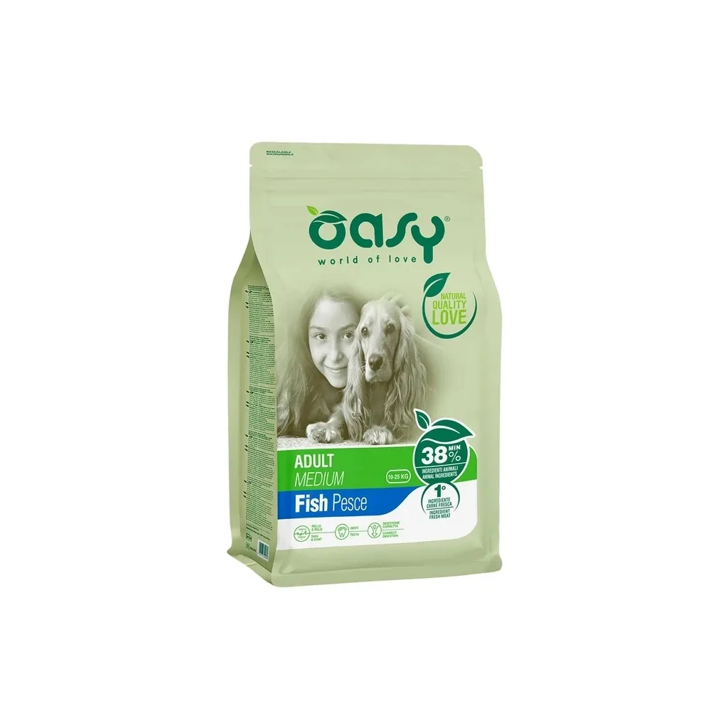 Сухой корм для собак OASY LIFESTAGE Adult Medium рыба 12 кг (8054329510162)
