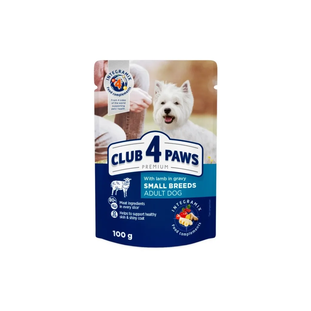 Вологий корм для собак Club 4 Paws малих порід з ягням у соусі 100 г (4820215363464)