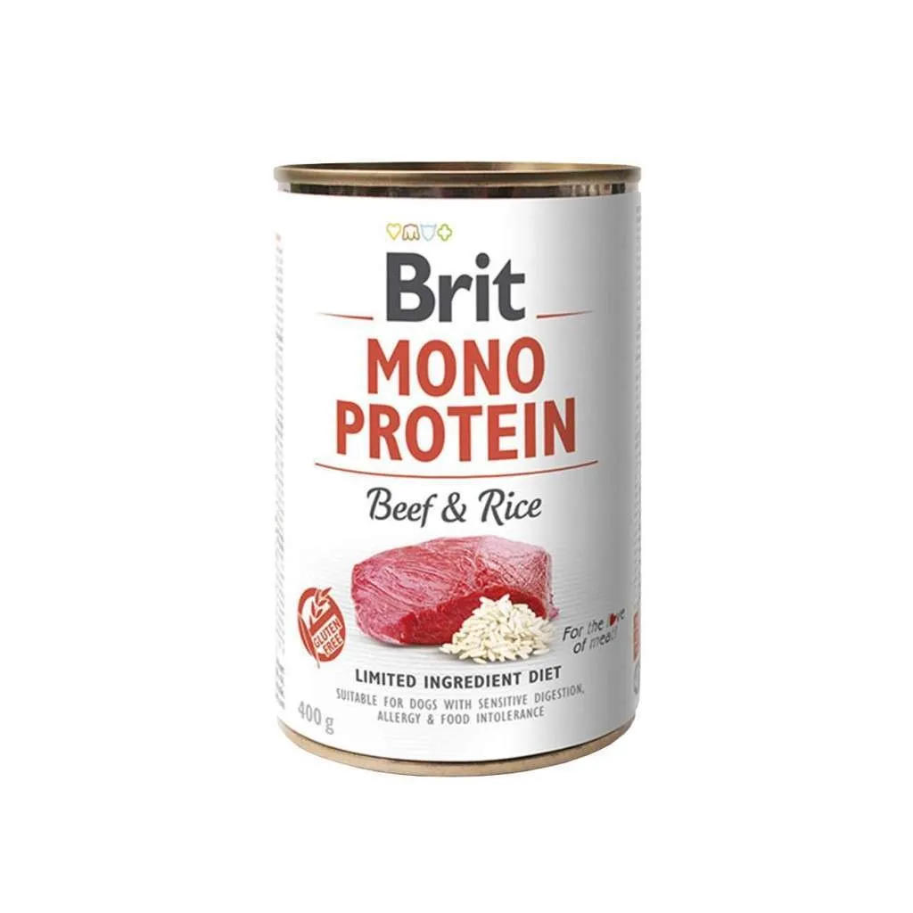Консерва для собак Brit Mono Protein з яловичиною та рисом 400 г (8595602525348)