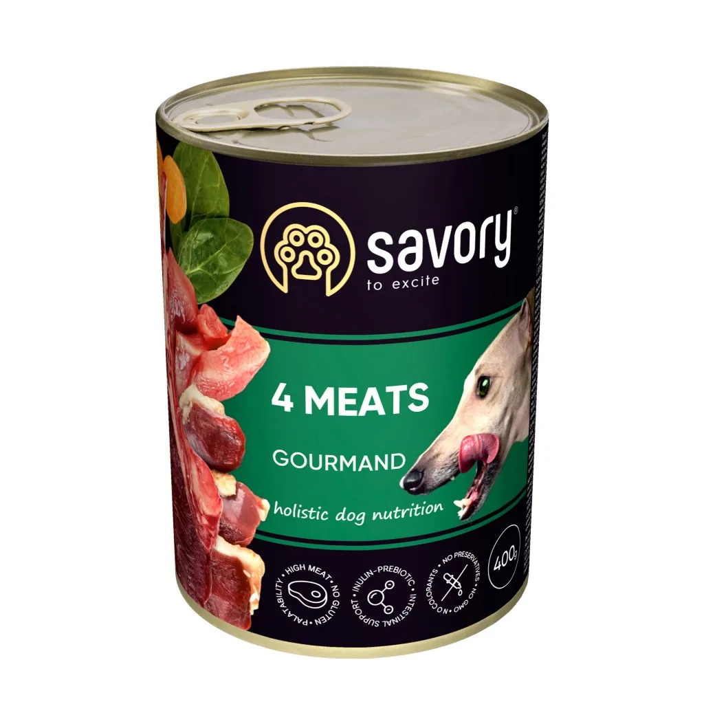 Консерва для собак Savory Dog Gourmand 4 види м'яса 400 г (4820232630396)