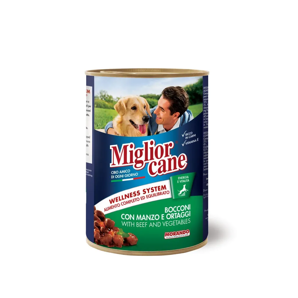Консерва для собак Migliorcane зі шматочками яловичини та овочами 405 г (8007520011211)