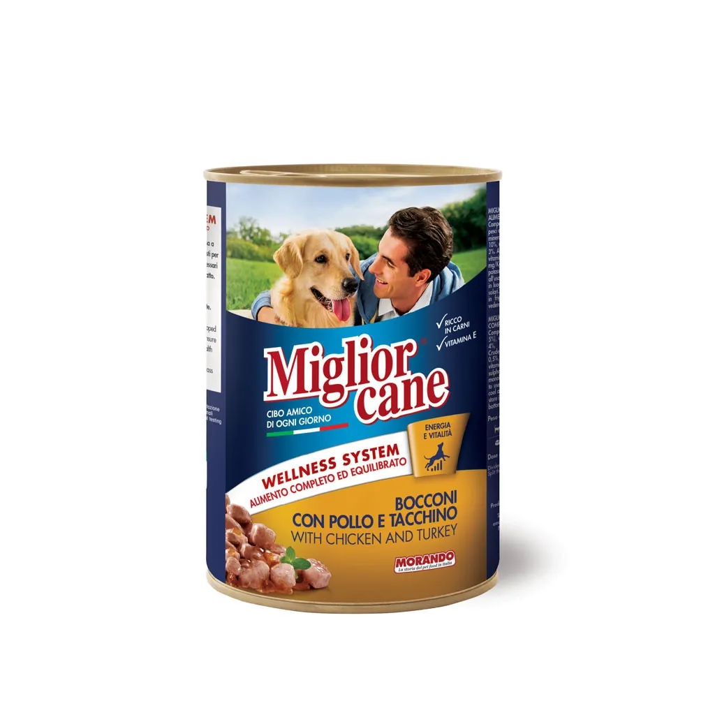 Консерва для собак Migliorcane зі шматочками курки та індички 405 г (8007520011105)
