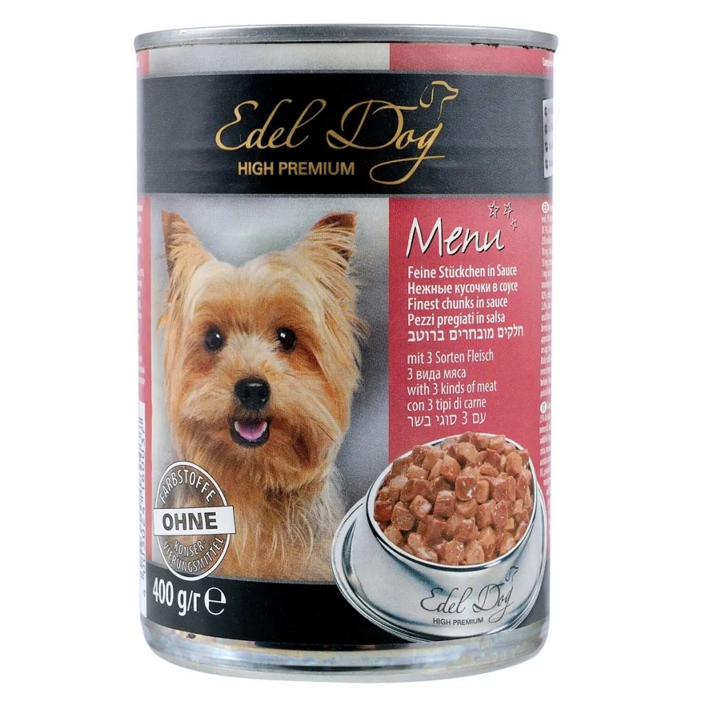 Консерва для собак Edel Dog Menu 3 види м'яса в соусі 400 г (4003024180037)