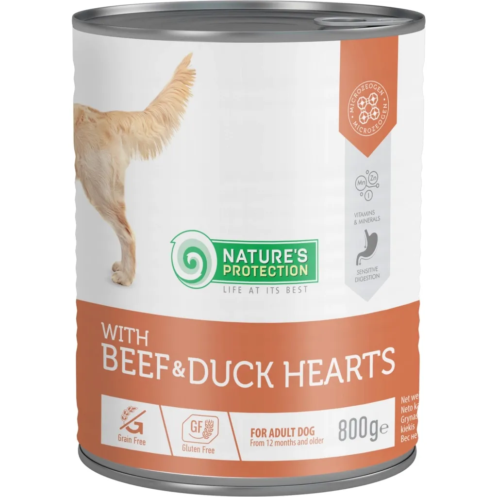 Консерва для собак Nature's Protection with Beef&Duck Hearts 800 г (KIK45605)