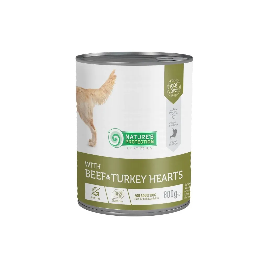 Консерва для собак Nature's Protection with Beef&Turkey Hearts 800 г (KIK45604)