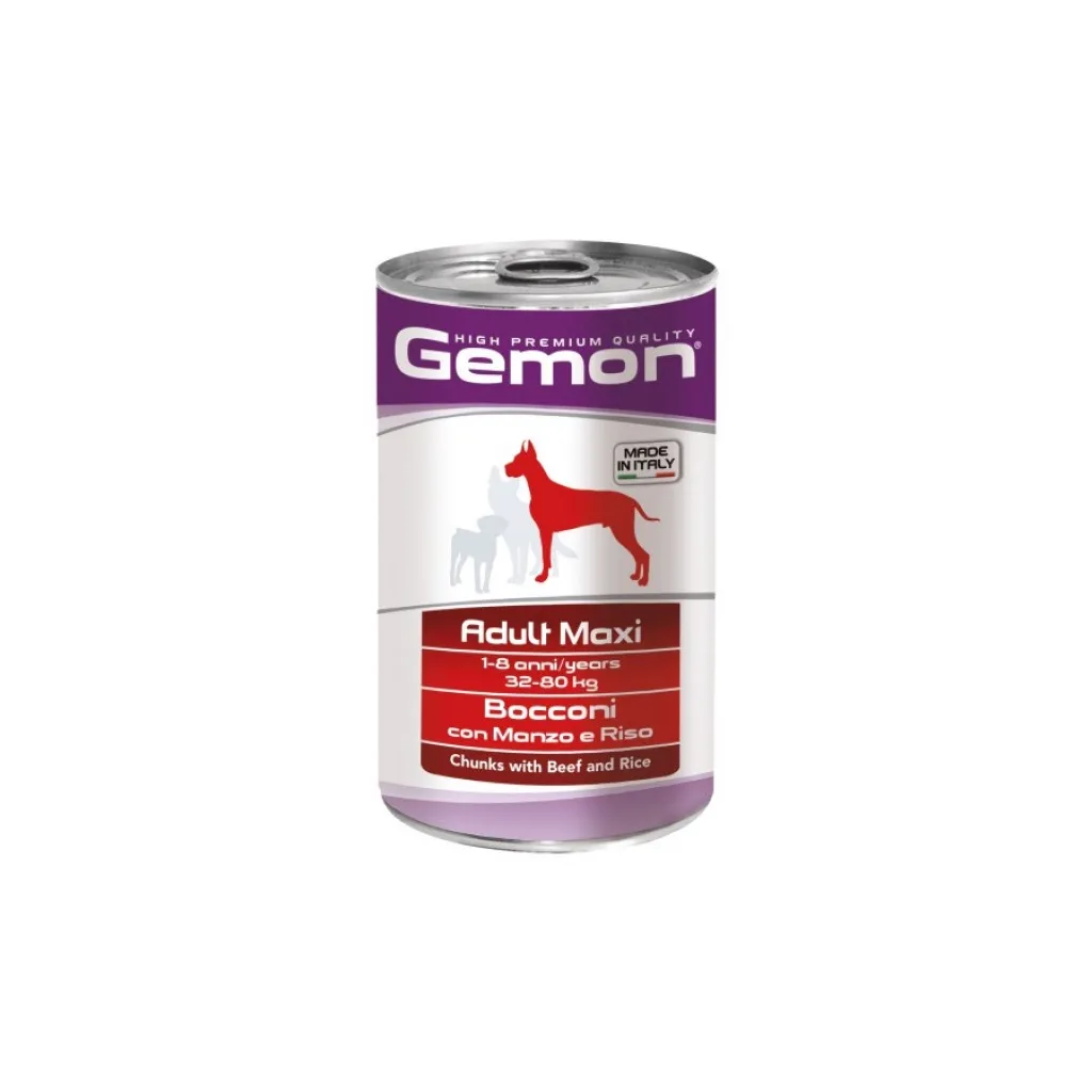 Консерва для собак Gemon Dog Wet Maxi Adult шматочки з яловичиною та рисом 1.25 кг (8009470387903)