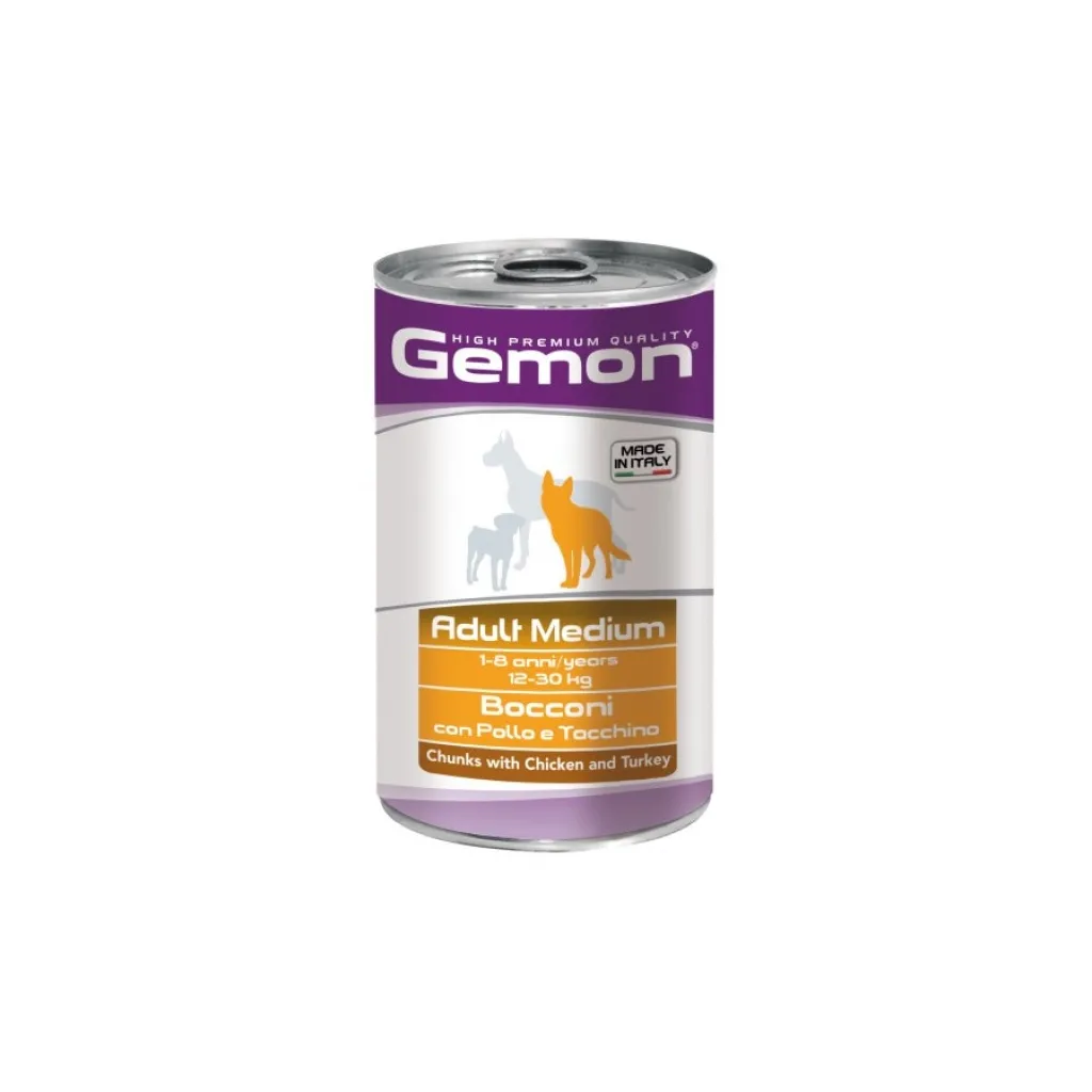 Консерва для собак Gemon Dog Wet Medium Adult шматочки з куркою та індичкою 1.25 кг (8009470387927)