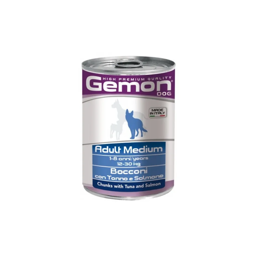 Консерва для собак Gemon Dog Wet Medium Adult шматочки з тунцем та лососем 415 г (8009470387880)