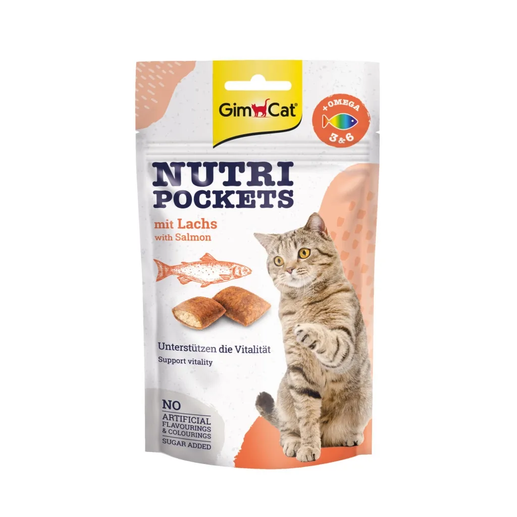 Ласощі для котів GimCat Nutri Pockets Лосось + Омега 3+6 60 г (4002064400730/4002064419299)