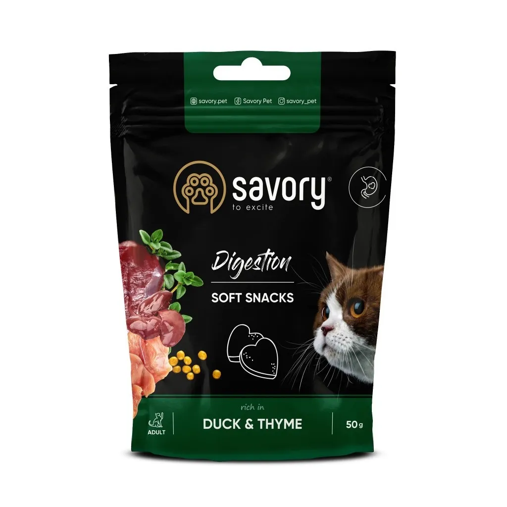 Лакомство для кошек Savory улучшения пищеварения, утка с тимьяном 50 г (4820232631409)