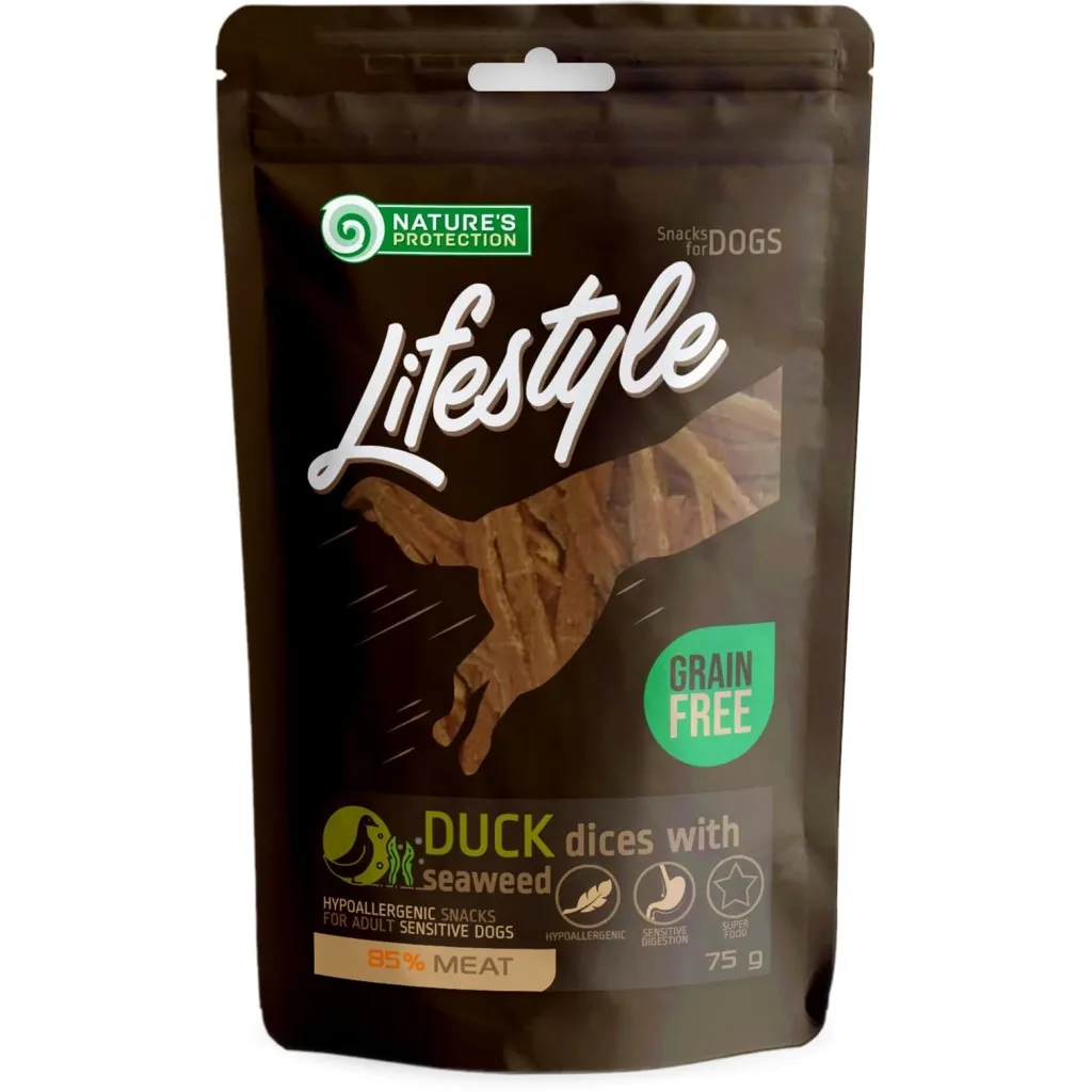 Ласощі для собак Nature's Protection Lifestyle Soft duck dices with seaweed 75 г (SNK46143)