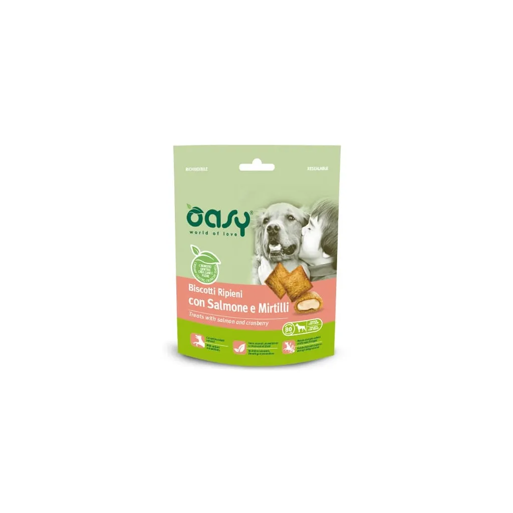 Ласощі для собак OASY TREATS Лосось та чорниця 80 г (8053017346229)