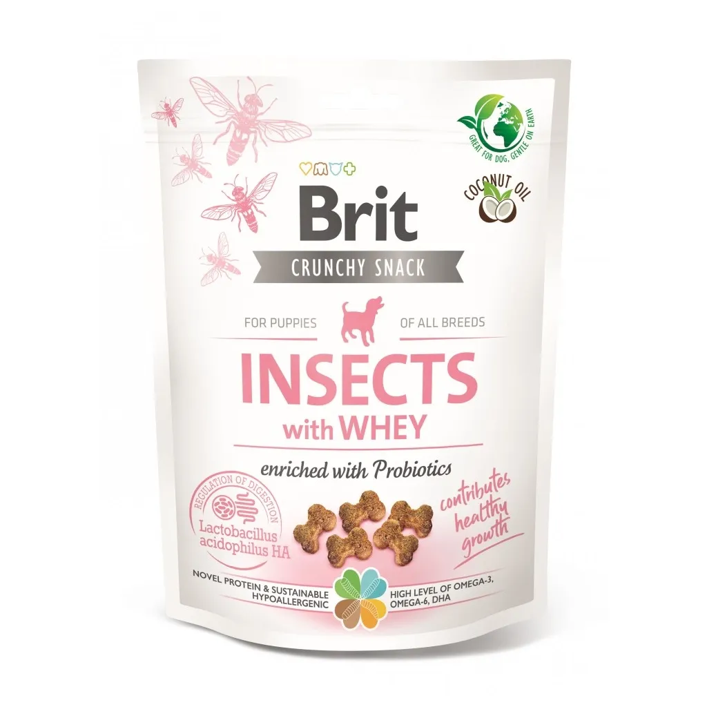 Ласощі для собак Brit Care Dog Crunchy Cracker Puppy Insects комахи, сироватка і пробіотики 200 г (8595602551514)