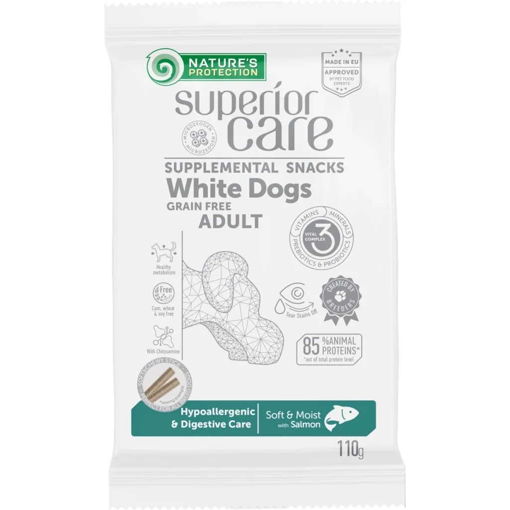Ласощі для собак Nature's Protection Superior Care White Dogs Hypoallergenic&Digestive Care 110 г (KIKNPSC47199)