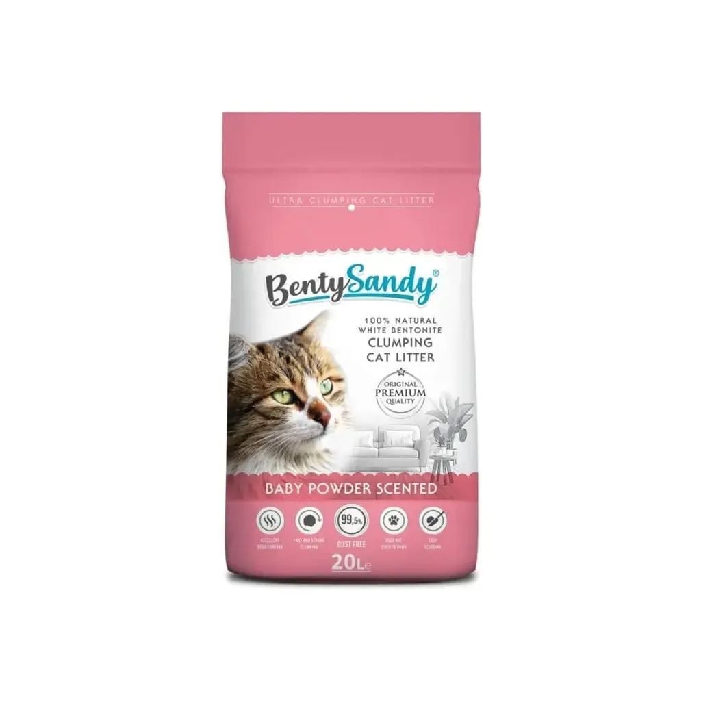 Наповнювач для туалету Benty Sandy Baby Powder Scented кольорові гранули 20 л/17.2 кг (BS-20004)