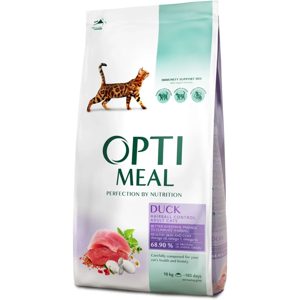 Сухий корм для котів Optimeal з ефектом виведення шерсті - качка 10 кг (B1830701)