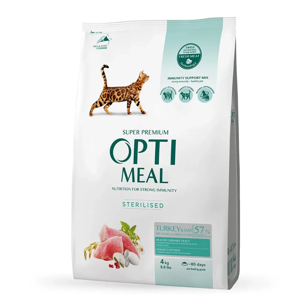 Сухий корм для котів Optimeal стерилізованих/кастрованих індичка та овес 4 кг (B1840601)