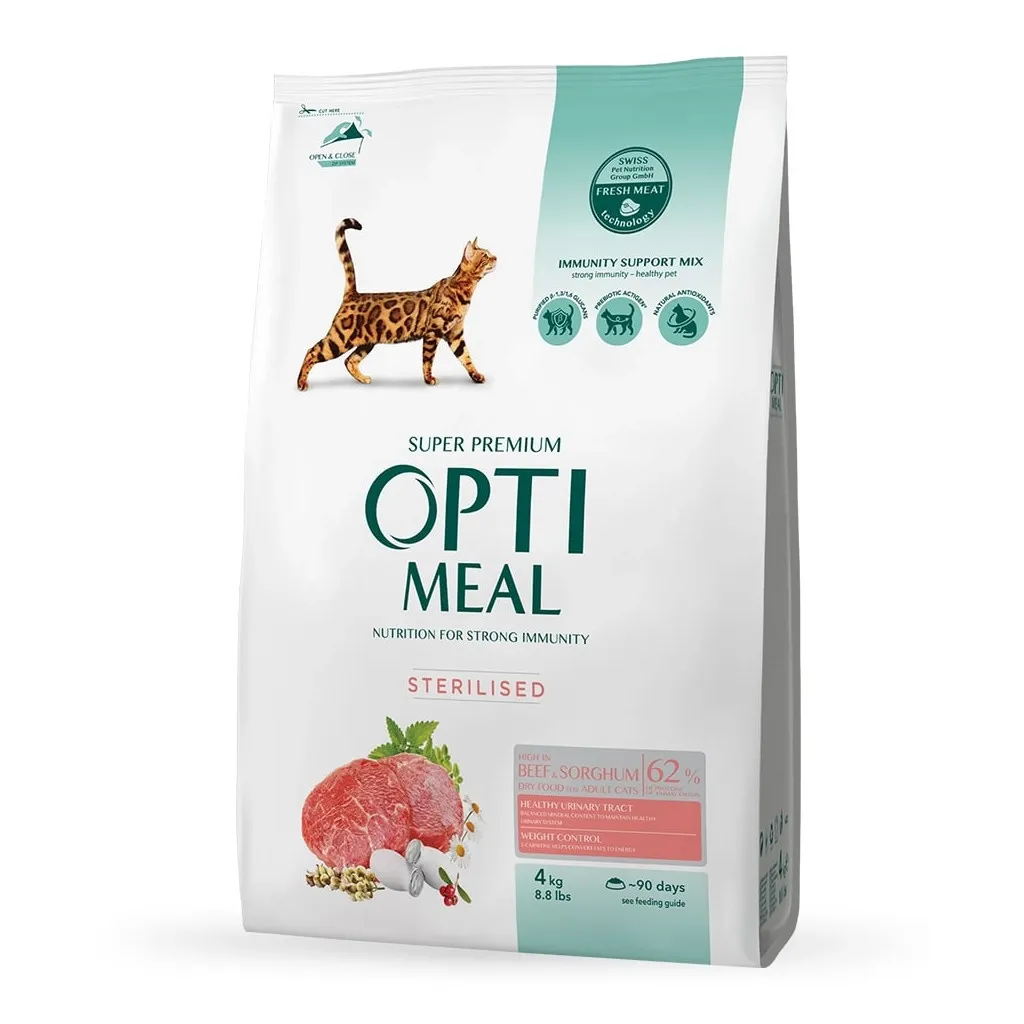 Сухий корм для котів Optimeal стерилізованих/кастрованих з яловичиною і сорго 4 кг (4820215364348)