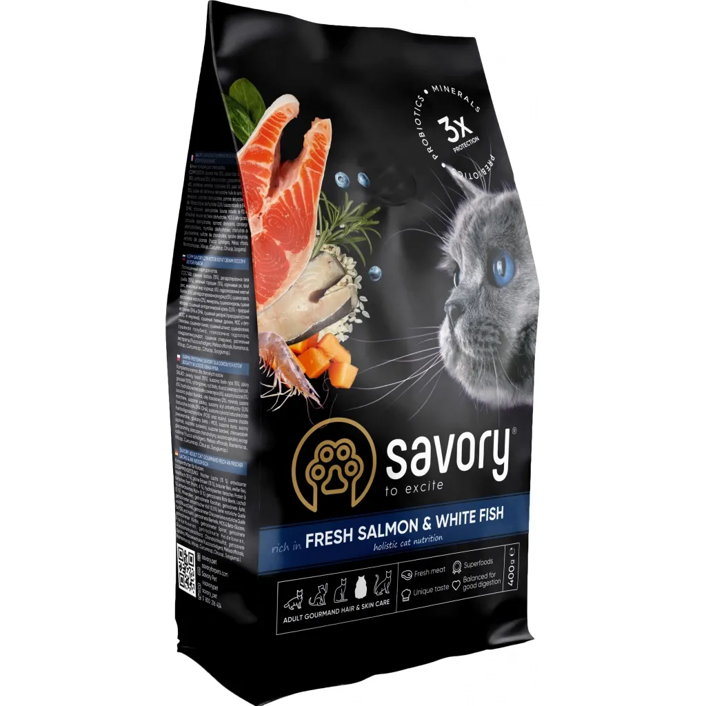 Сухий корм для котів Savory Adult Cat Gourmand Fresh Salmon and White Fish 400 г (4820232630013)