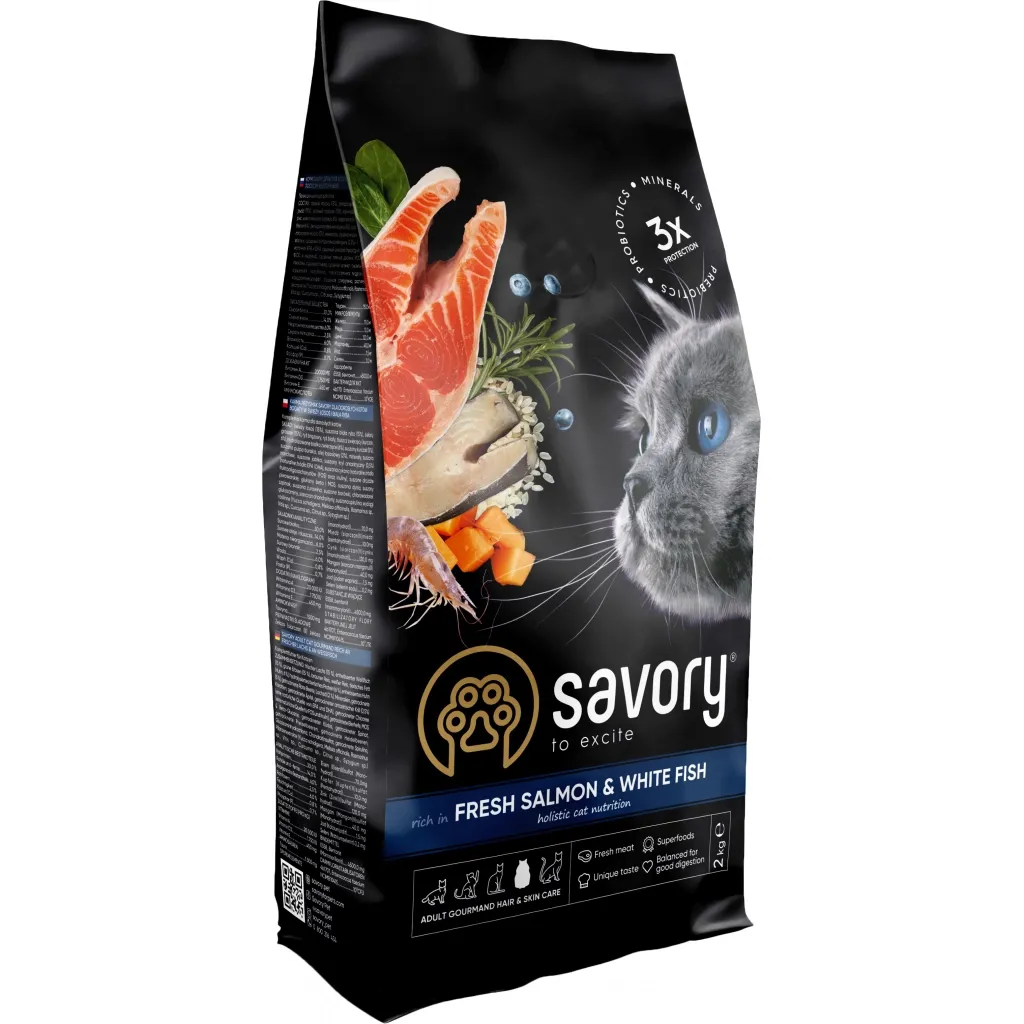 Сухий корм для котів Savory Adult Cat Gourmand Fresh Salmon and White Fish 2 кг (4820232630020)