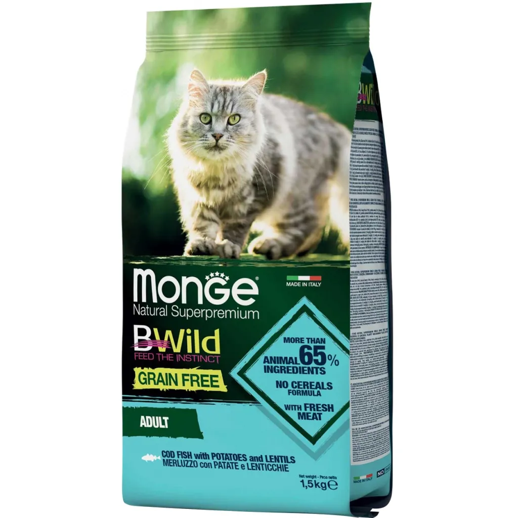 Сухий корм для котів Monge Cat Bwild GR.FREE зі смаком тріски 1.5 кг (8009470012058)