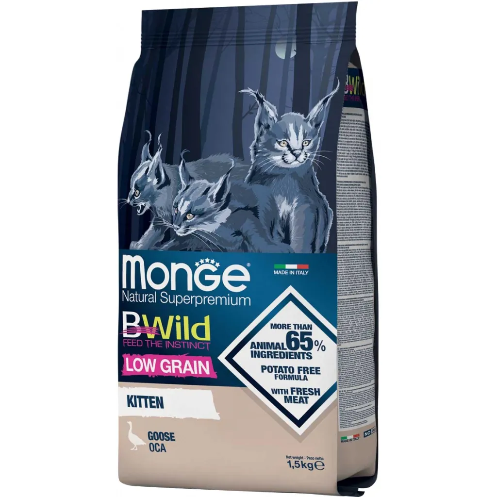Сухой корм для кошек Monge Cat Bwild Low Grain kitten с мясом гуся 1.5 кг (8009470012041)