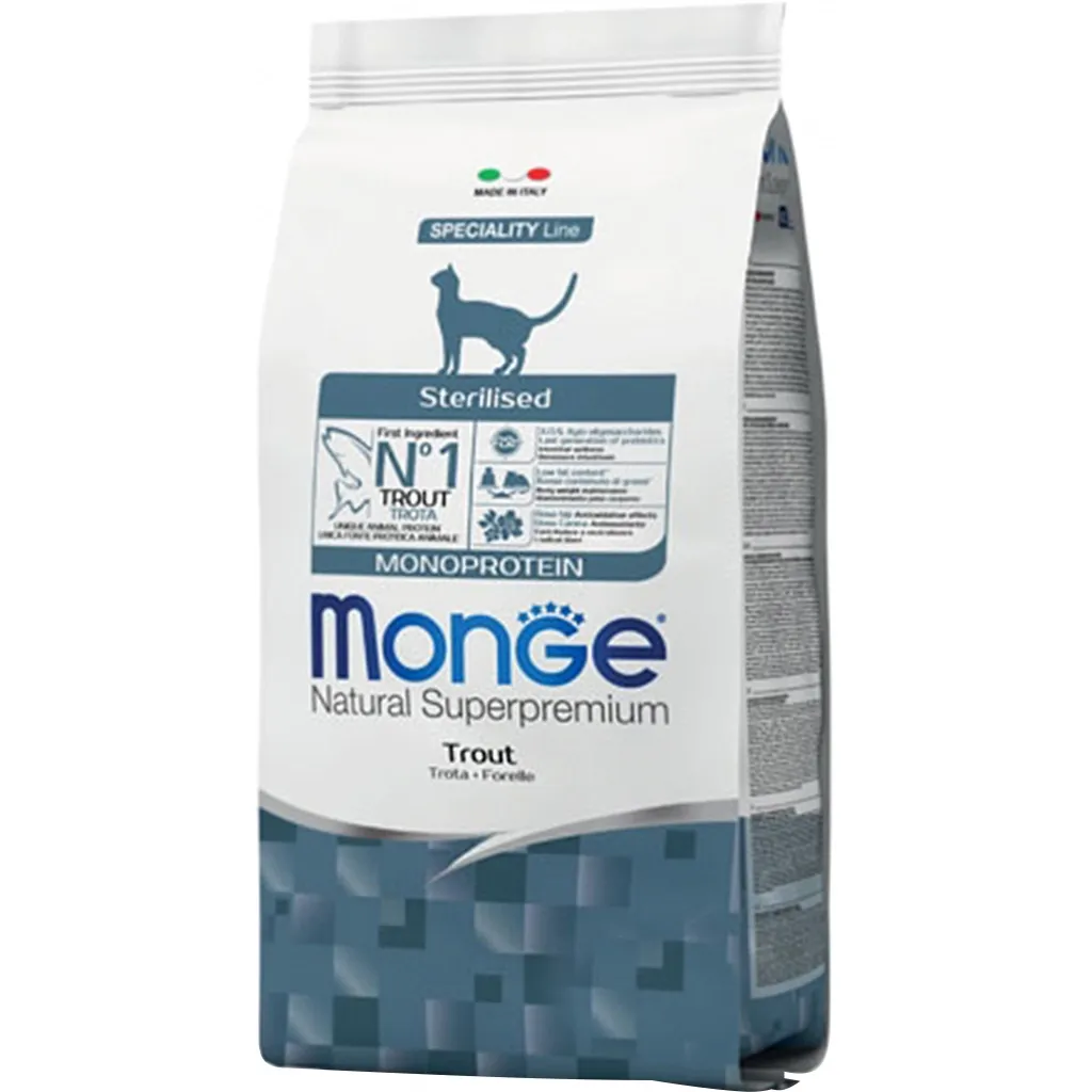 Сухой корм для кошек Monge Cat Monoprotein Sterilised с форелью 10 кг (8009470056304)