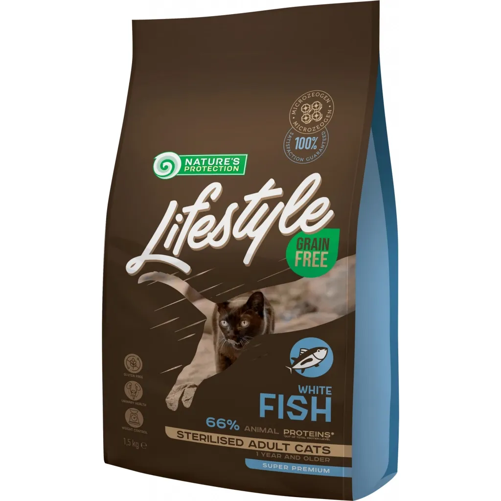 Сухий корм для котів Nature's Protection Lifestyle Grain Free White Fish Sterilised Adult Cat 1.5 кг (NPLS45802)