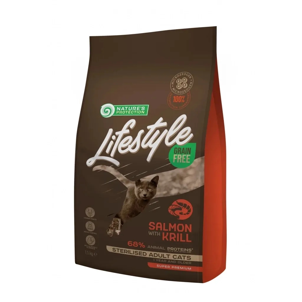 Сухий корм для котів Nature's Protection Lifestyle Grain Free Salmon with krill Sterilised 1.5 кг (NPLS45799)