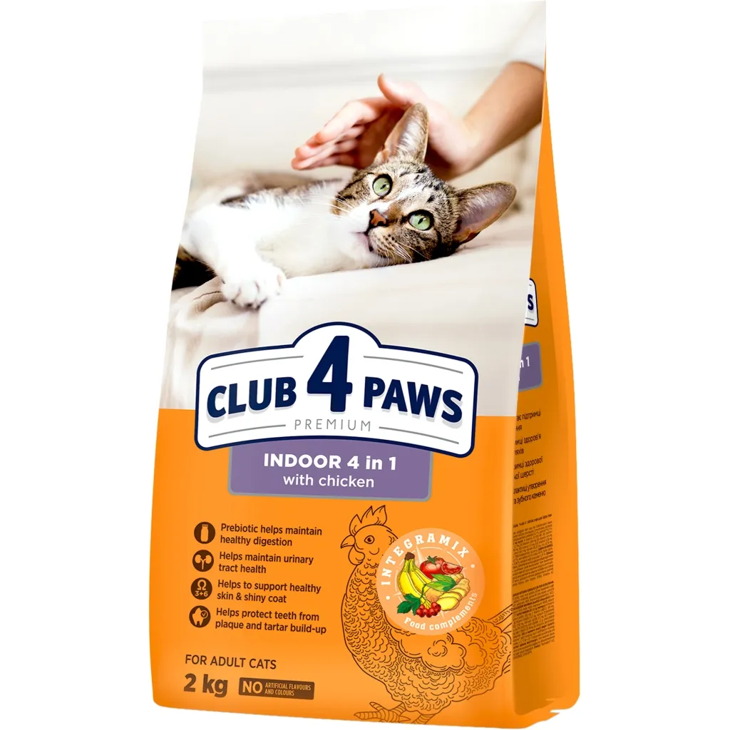 Сухий корм для котів Club 4 Paws Premium що мешкають у приміщенні "4в1" 2 кг (4820215368780)
