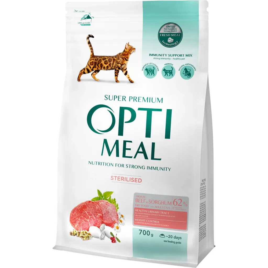 Сухой корм для кошек Optimeal стерилизованных/кастрированных с высоким содержанием говядины и сорго 700 г (4820215369640)