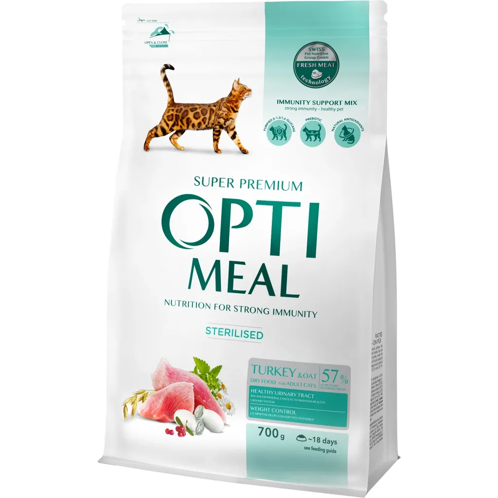 Сухой корм для кошек Optimeal стерилизованных/кастрированных индейка и овес 700 г (4820215369633)
