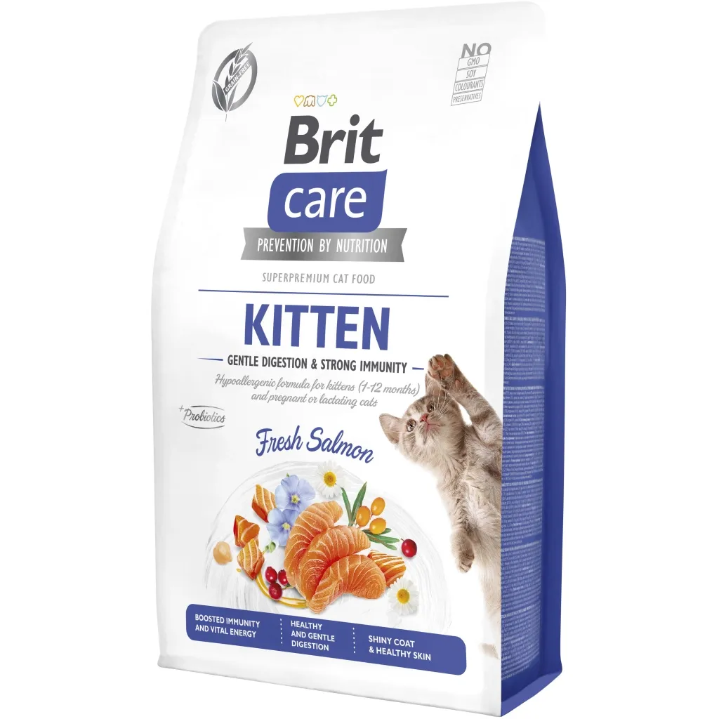 Сухий корм для котів Brit Care Cat GF Kitten Gentle Digestion Strong Immunity з лососем 2 кг (8595602565047)