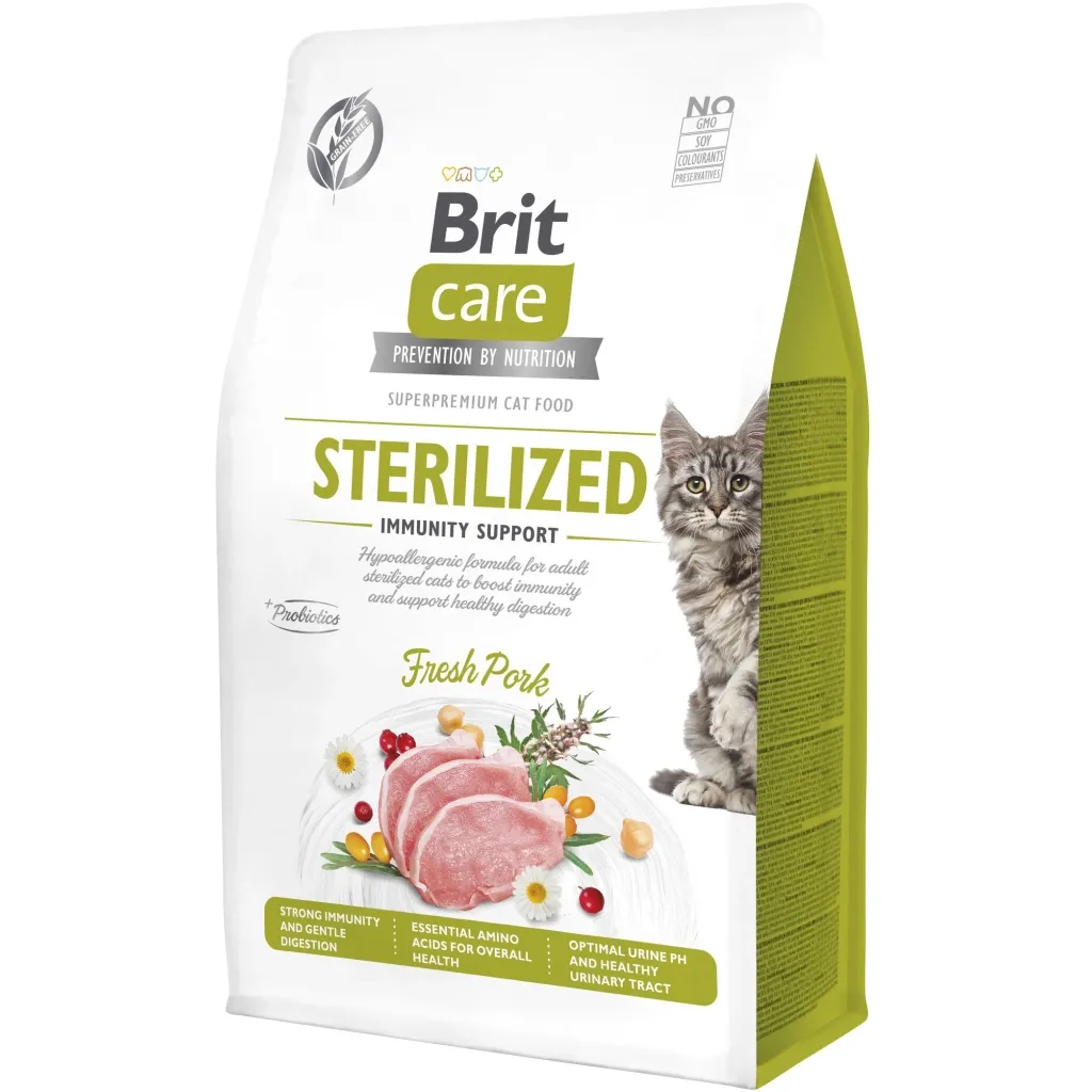 Сухий корм для котів Brit Care Cat GF Sterilized Immunity Support зі свининою 400 г (8595602565061)
