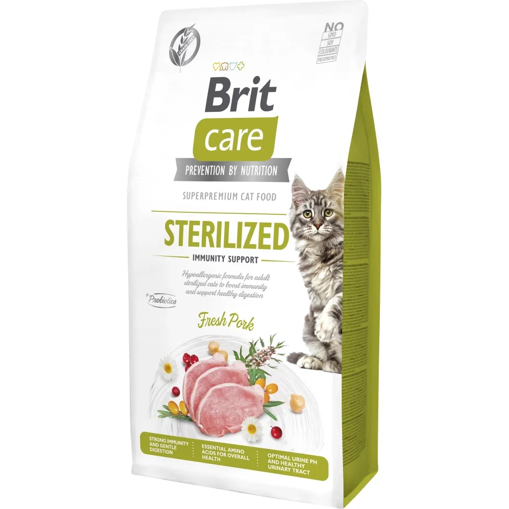 Сухий корм для котів Brit Care Cat GF Sterilized Immunity Support зі свининою 7 кг (8595602565085)