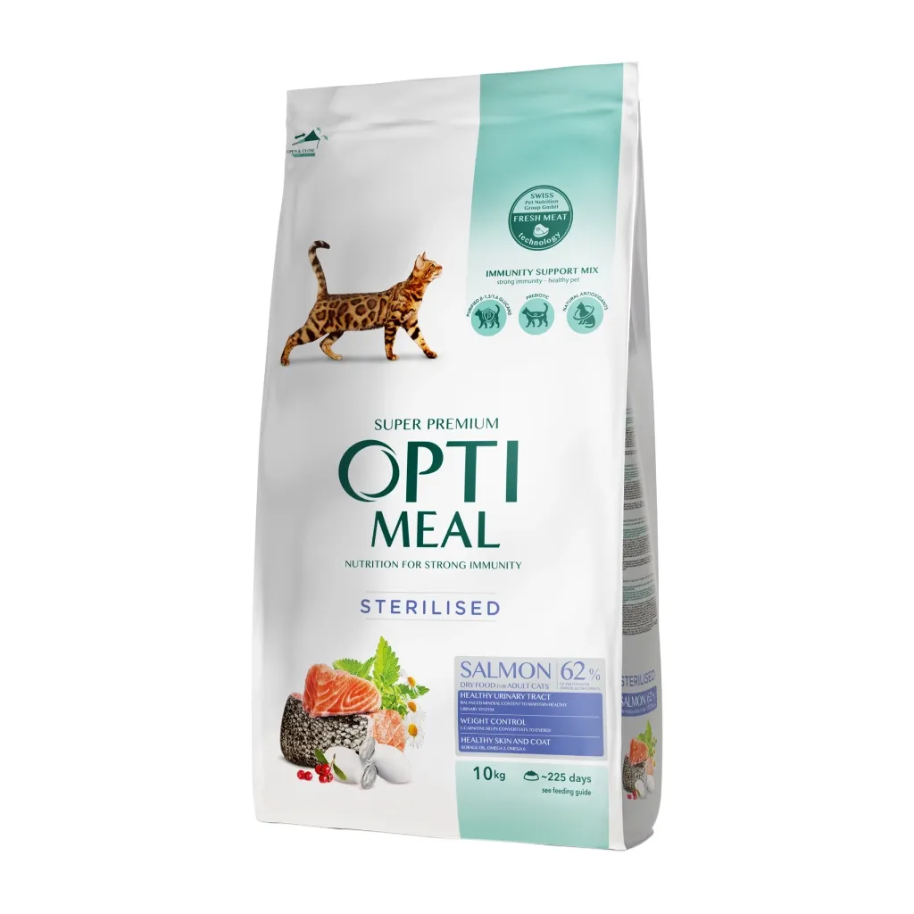 Сухой корм для кошек Optimeal стерилизованных/кастрированных с лососем 10 кг (4820215368179)