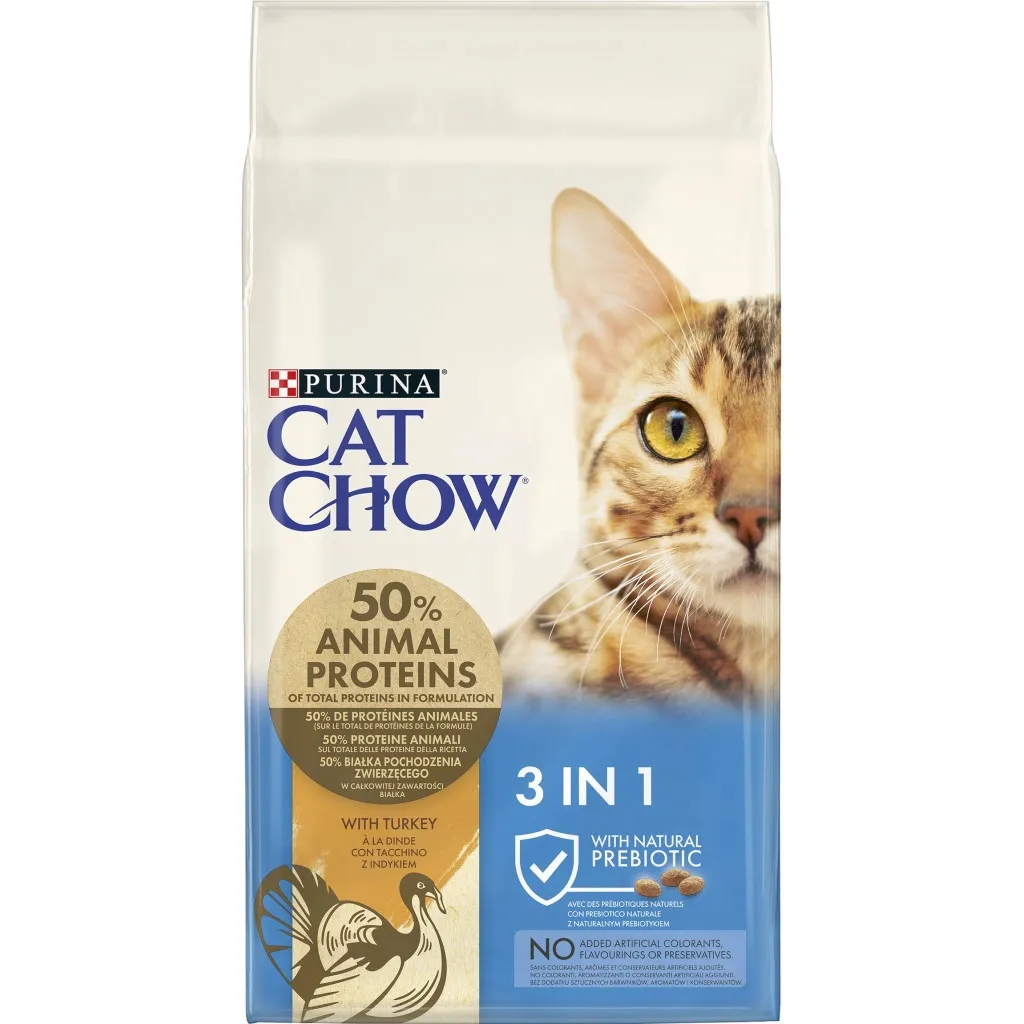 Сухой корм для кошек Purina Cat Chow Feline 3 в 1 с индейкой 15 кг (7613034153746)
