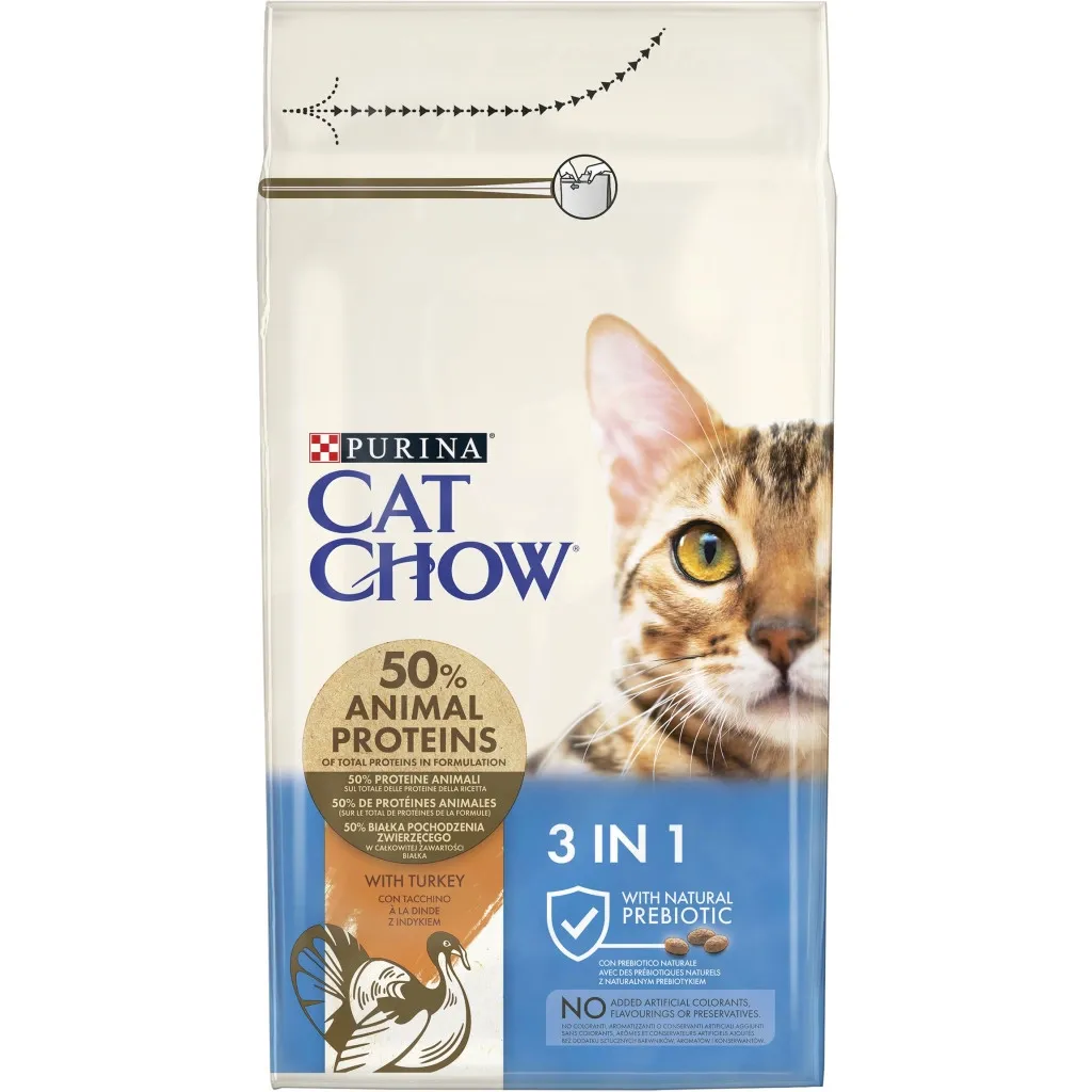 Сухой корм для кошек Purina Cat Chow Feline 3 в 1 с индейкой 1.5 кг (7613034155139)