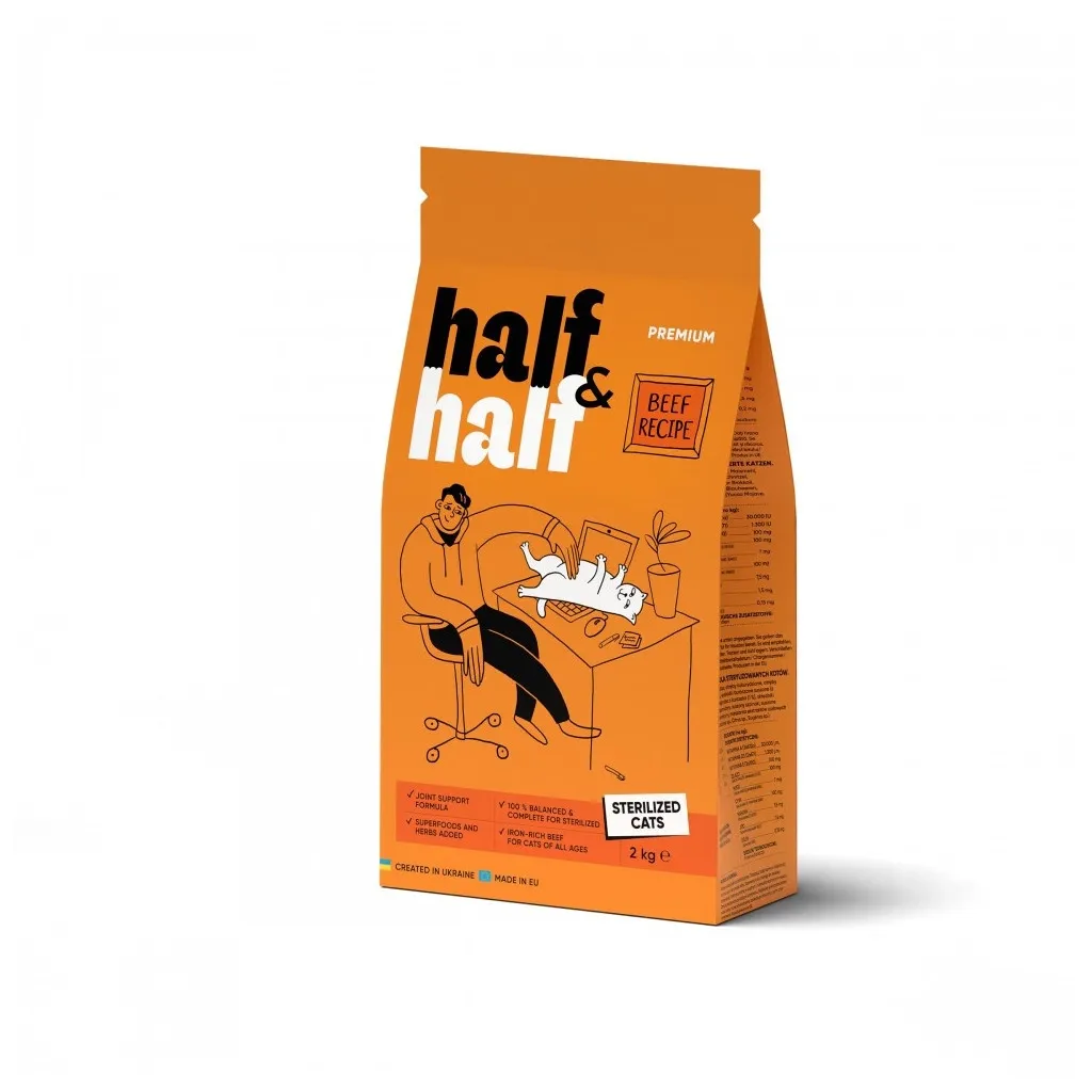 Сухой корм для кошек Half&Half стерилизованных с говядиной 2 кг (4820261920802)