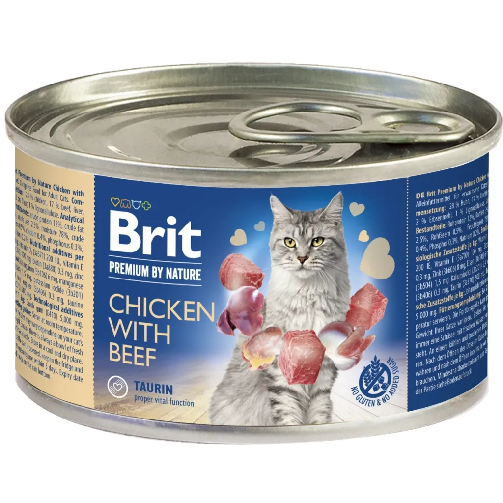 Паштет для котів Brit Premium by Nature Cat з куркою та говядиною 200 г (8595602545018)