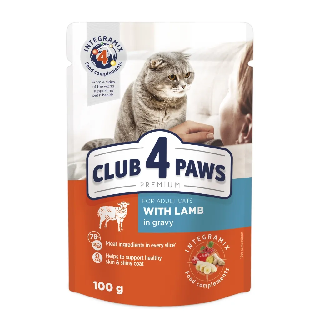 Вологий корм для котів Club 4 Paws в соусі з ягням 100 г (4820215364270)