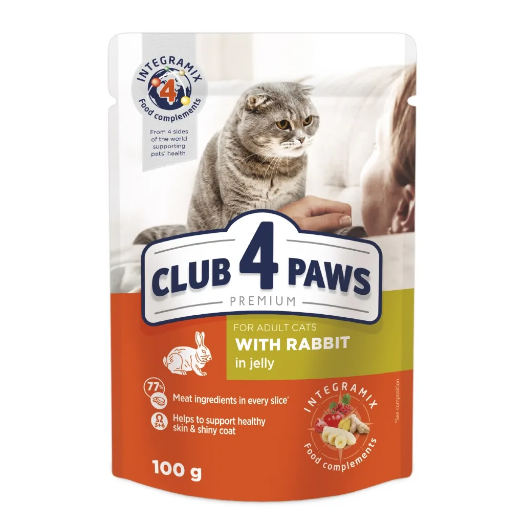Вологий корм для котів Club 4 Paws в желе з кроликом 100 г (4820083908903)