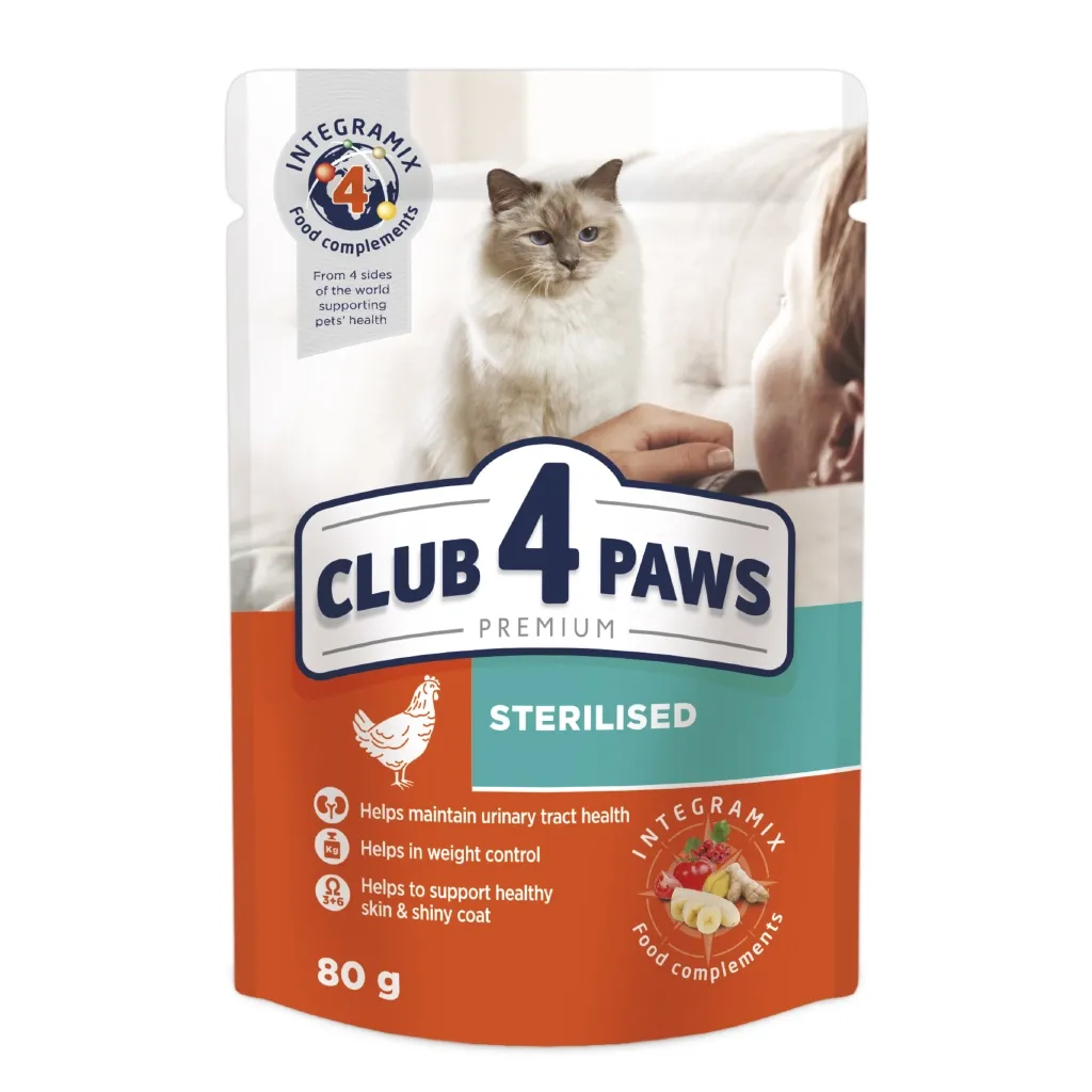 Вологий корм для котів Club 4 Paws стерилізованих в желе з куркою 80 г (4820083908934)