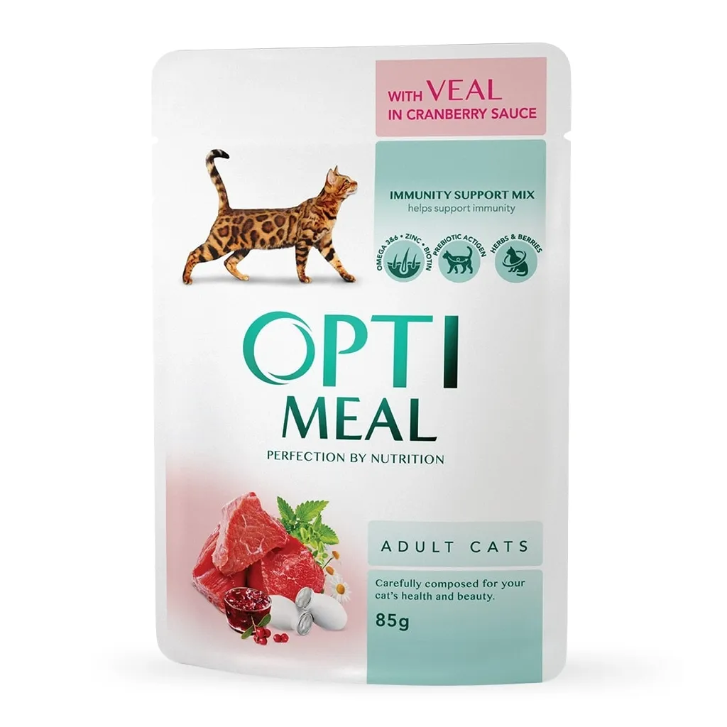 Вологий корм для котів Optimeal зі смаком телятини в журавлинному соусі 85 г (4820083905438)
