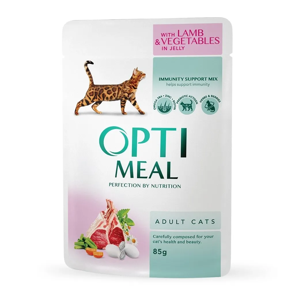 Вологий корм для котів Optimeal зі смаком ягняти і овочів 85 г (4820083905445)
